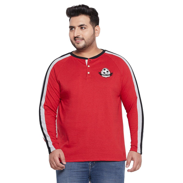 Men Plus Size Hoof Colorblock Henley Tshirt
