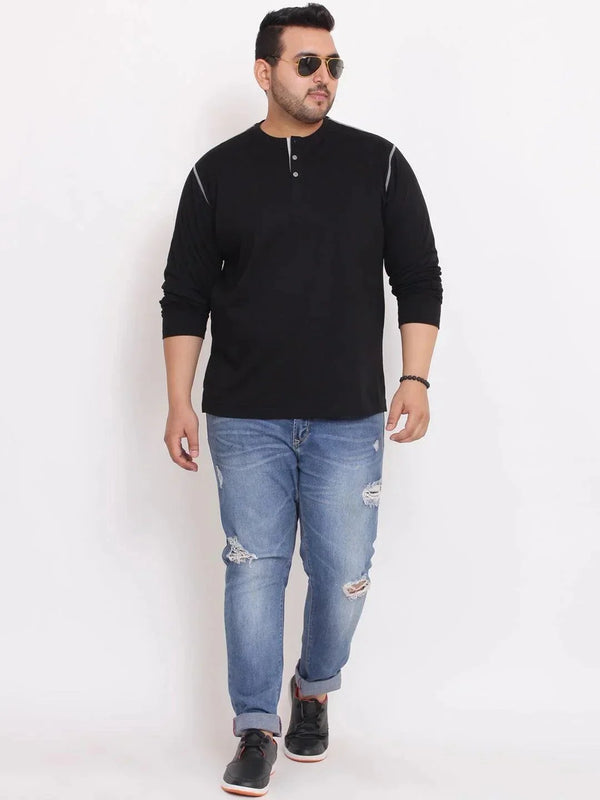 Men Plus Size Highway Solid Henley Tshirt