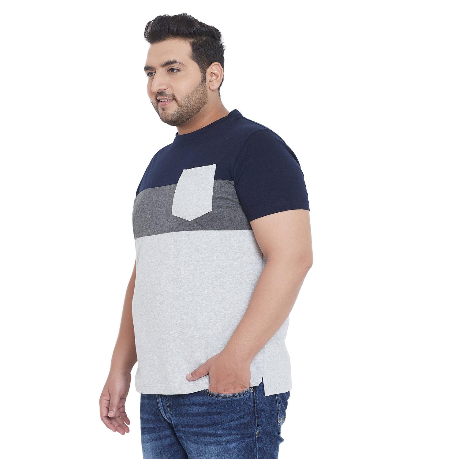 Men Plus Size Jane Colorblock Round Neck Tshirt - bigbanana