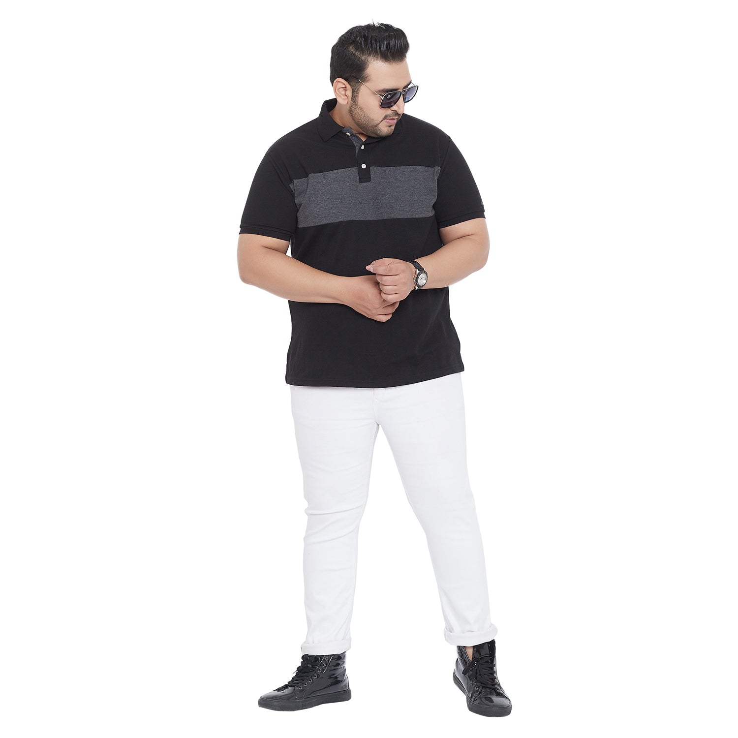 Men Plus Size Jump Colorblock Polo Tshirt - bigbanana