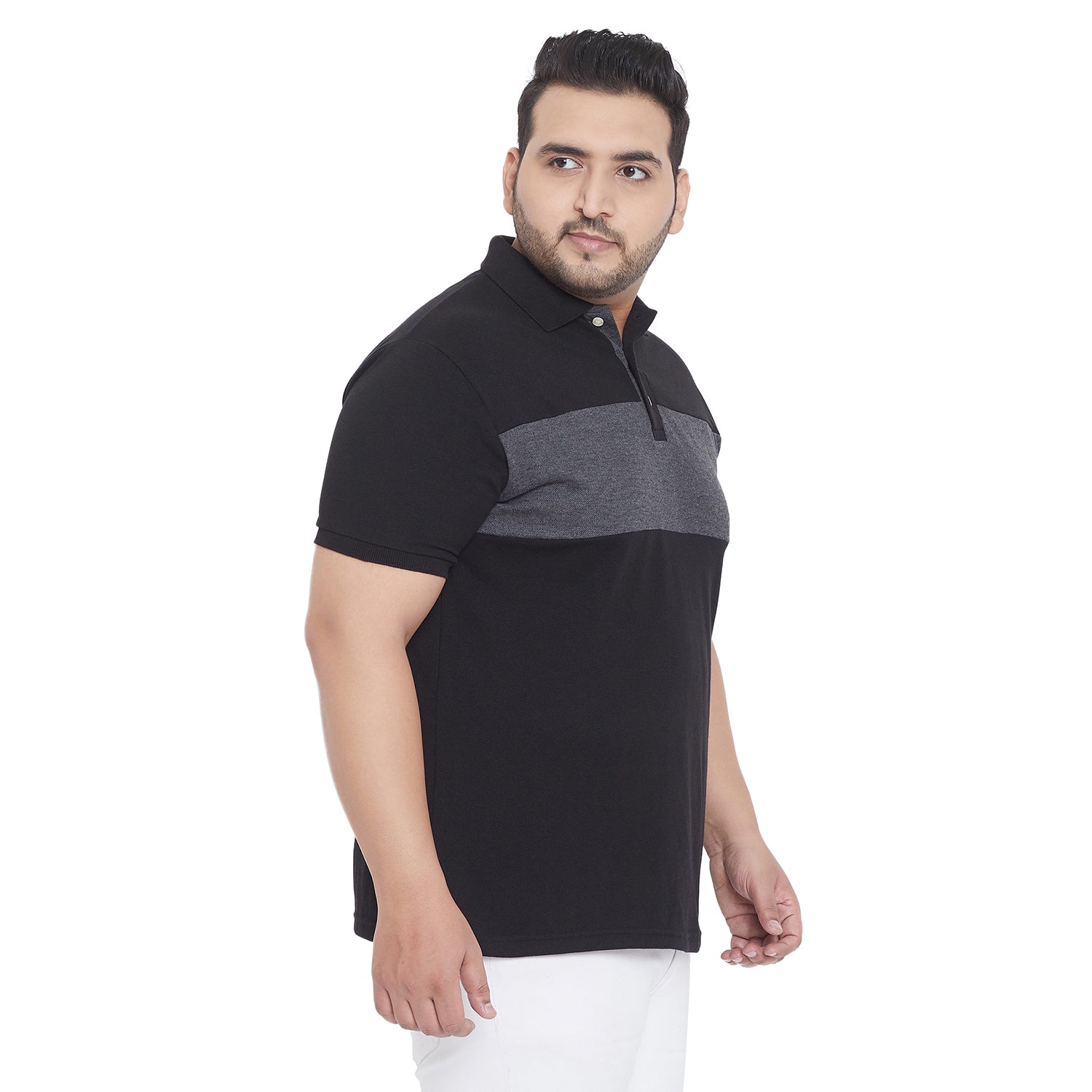 Men Plus Size Jump Colorblock Polo Tshirt - bigbanana