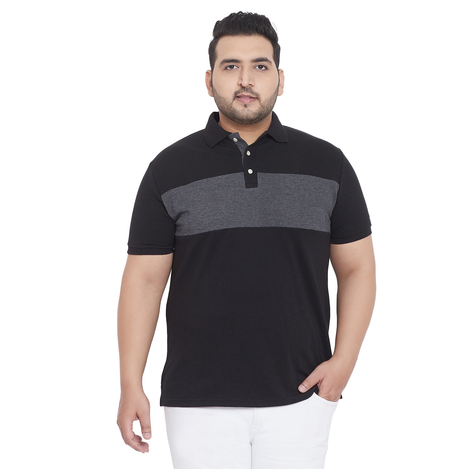 Men Plus Size Jump Colorblock Polo Tshirt - bigbanana