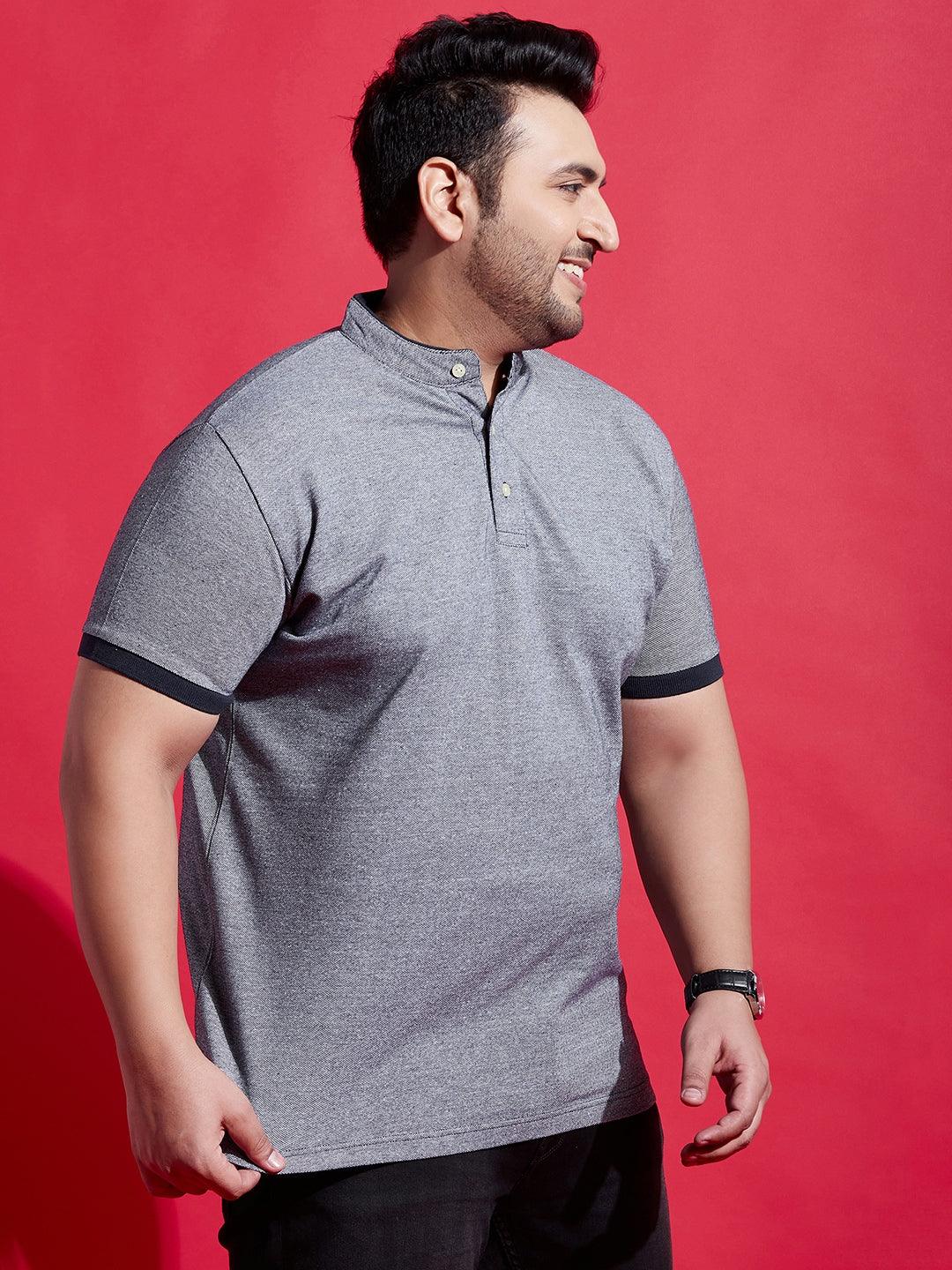 Men Plus Size Lazon Solid Henley Tshirt - bigbanana