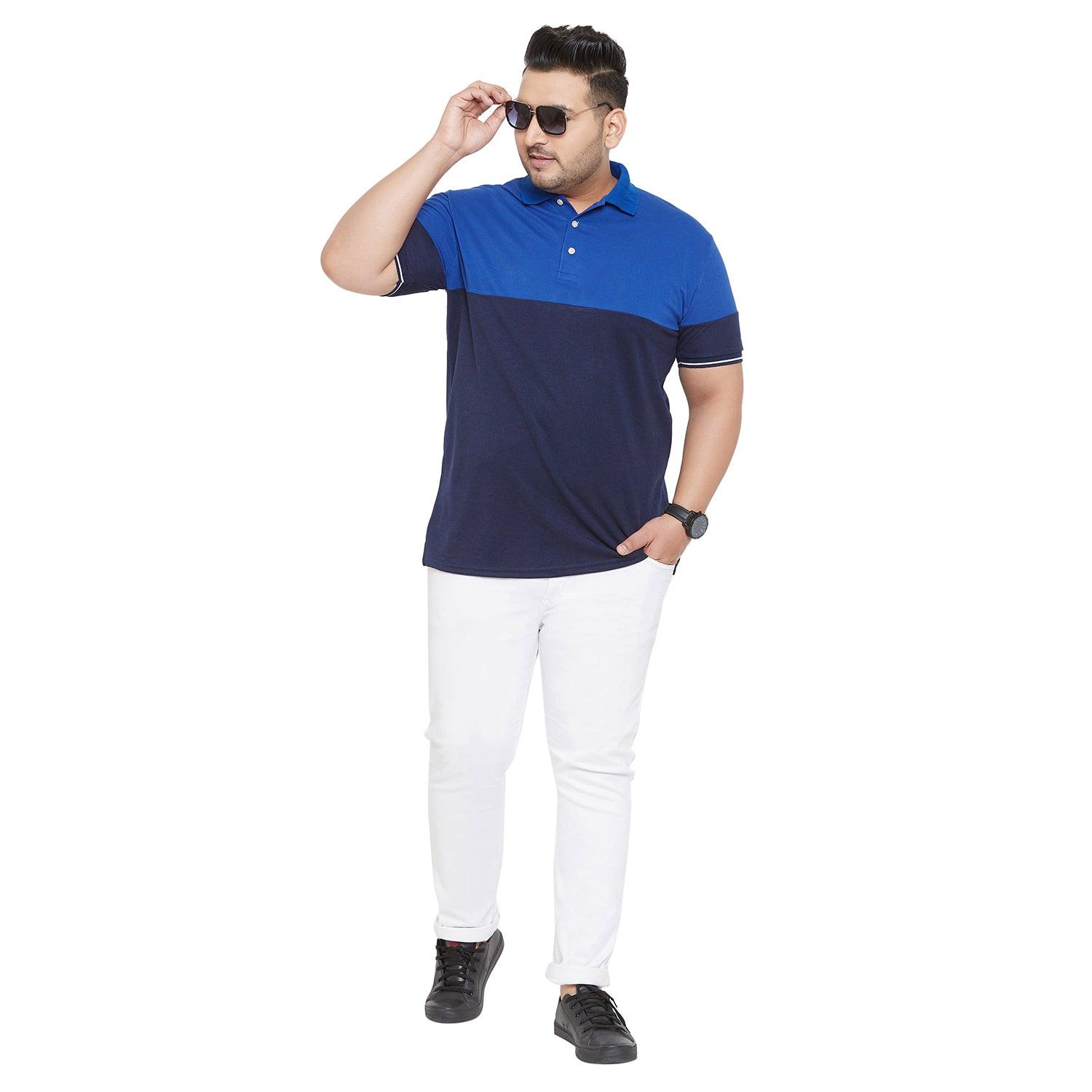 Men Plus Size Mold Colorblock Polo Tshirt - bigbanana