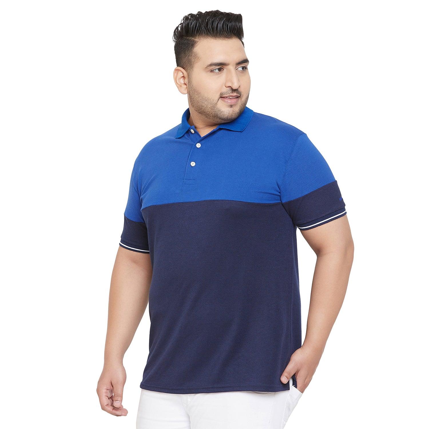 Men Plus Size Mold Colorblock Polo Tshirt - bigbanana