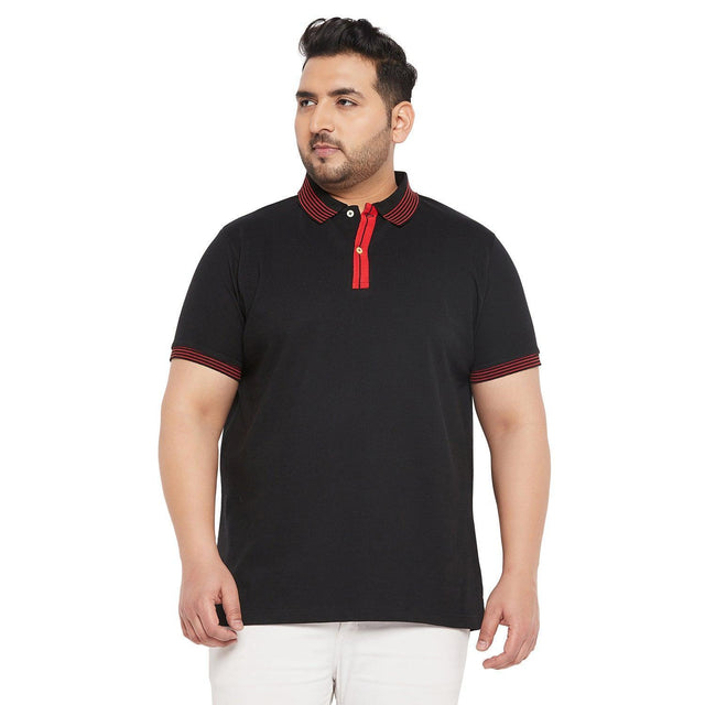 Men Plus Size Notched Solid Polo Tshirt - bigbanana