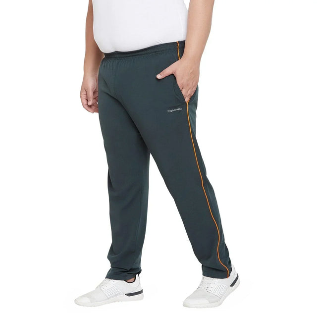 Men's plus size dark green joggers with orange side stripe and elastic waistband