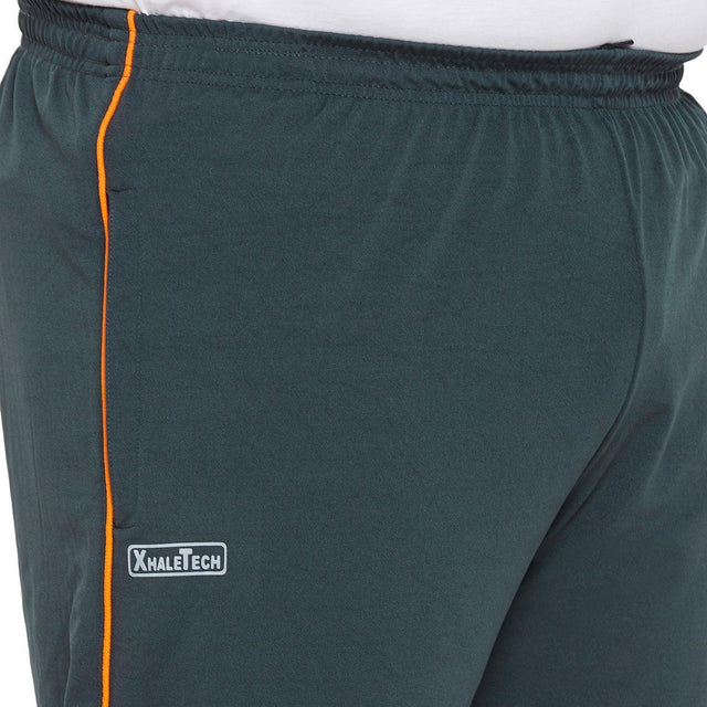 Men's plus size dark green joggers with orange piping and XhaleTech logo on pocket