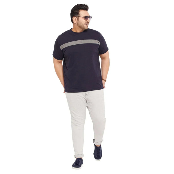 Men Plus Size Pebble Colorblock Round Neck Tshirt
