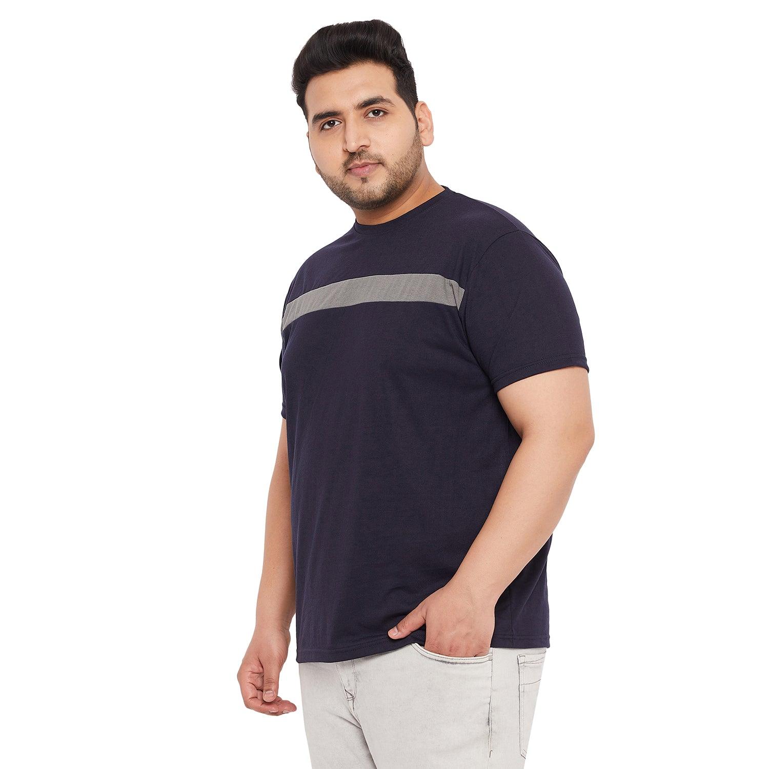 Men Plus Size Pebble Colorblock Round Neck Tshirt - bigbanana