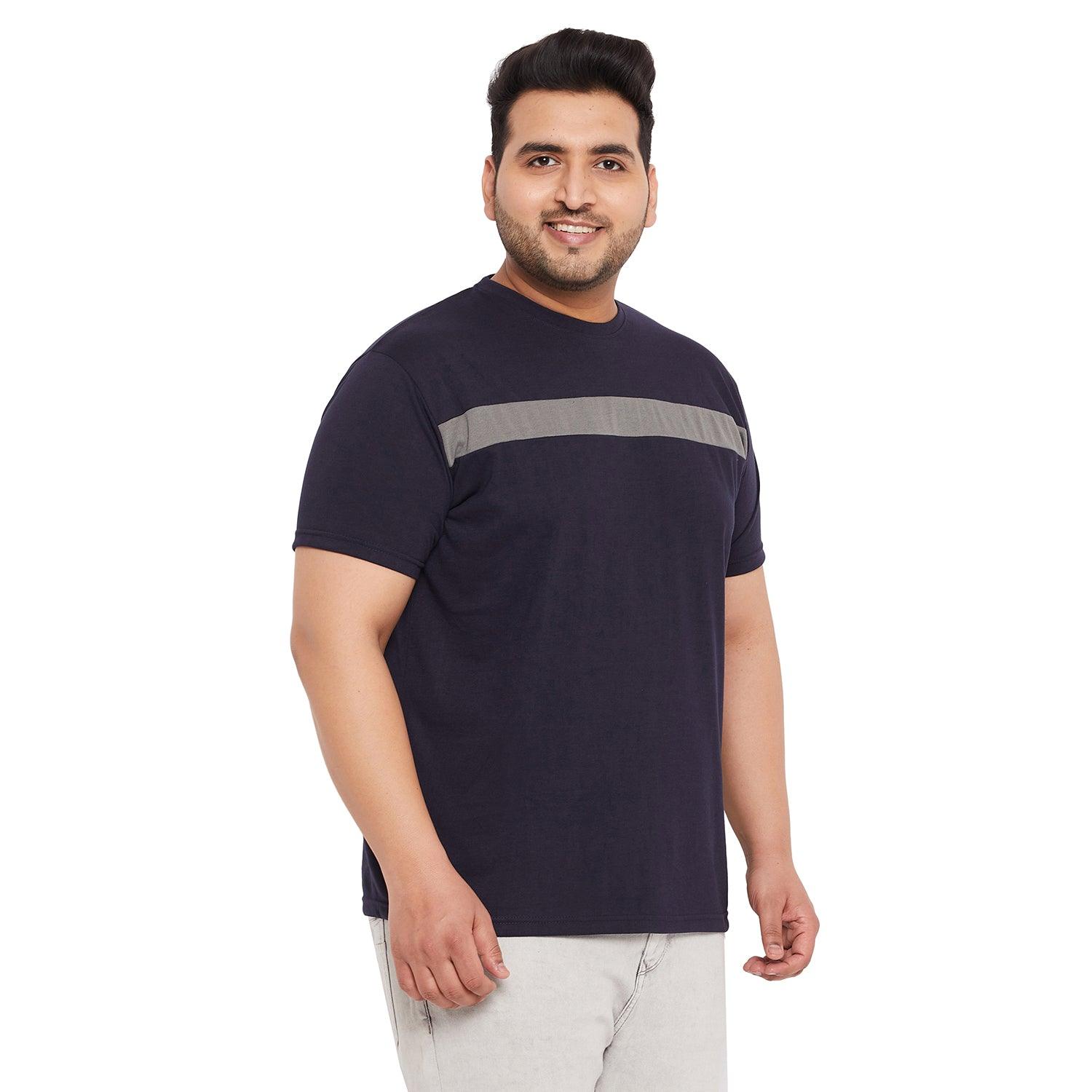 Men Plus Size Pebble Colorblock Round Neck Tshirt - bigbanana