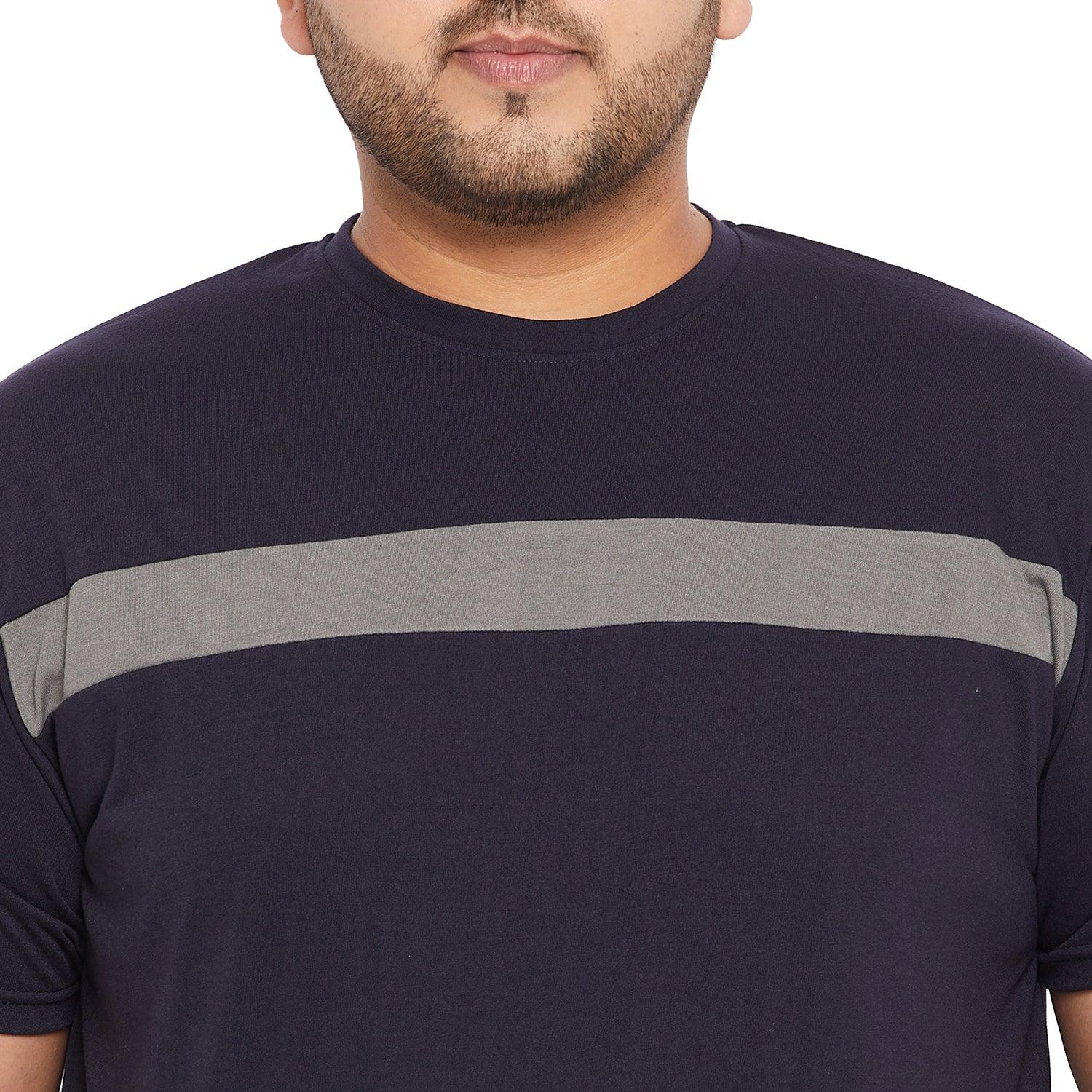 Men Plus Size Pebble Colorblock Round Neck Tshirt - bigbanana