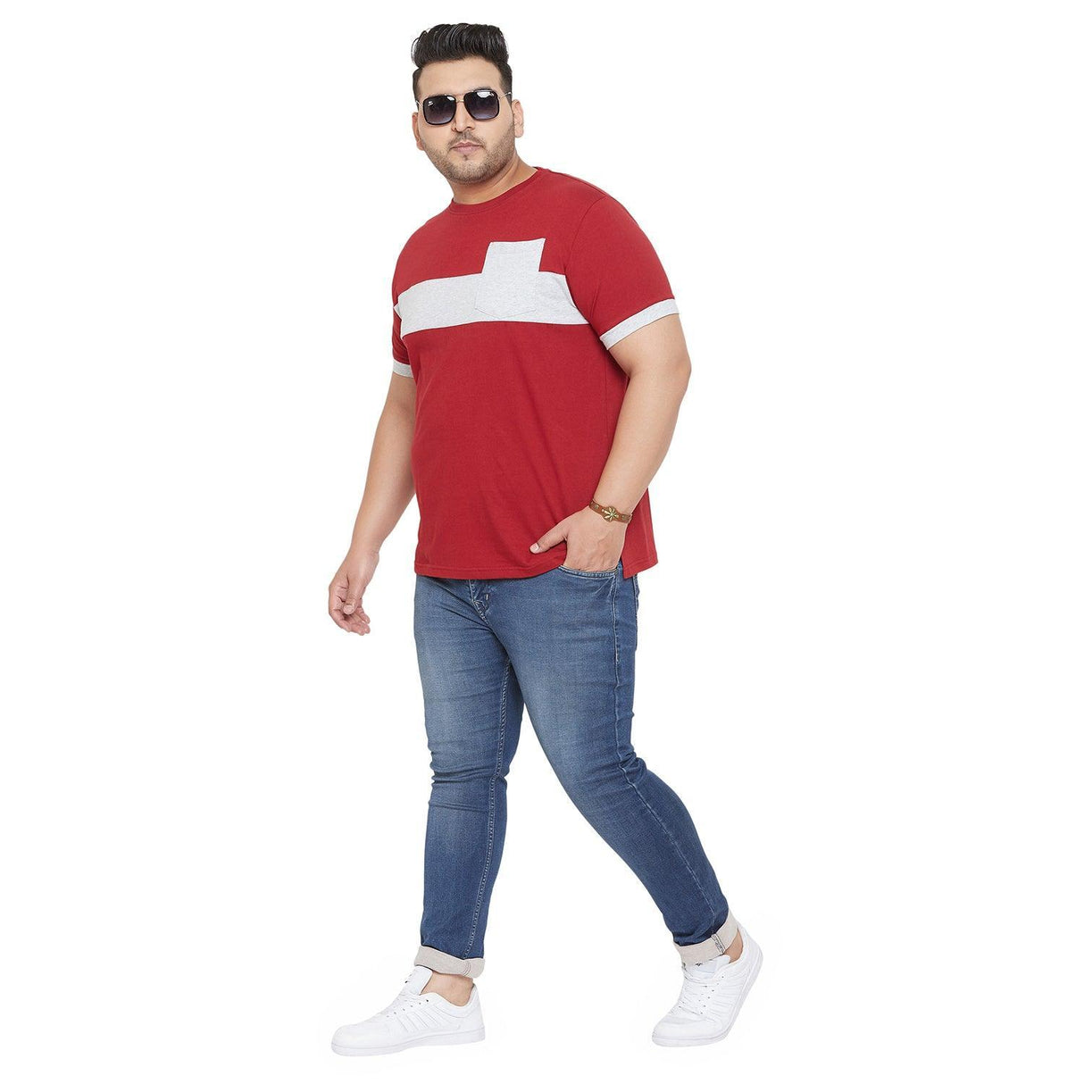 Men Plus Size Ramp Colorblock Round Neck Tshirt - bigbanana