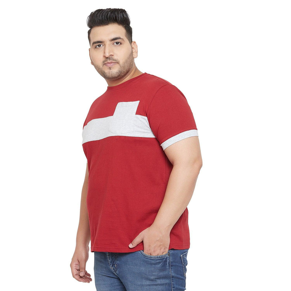 Men Plus Size Ramp Colorblock Round Neck Tshirt - bigbanana