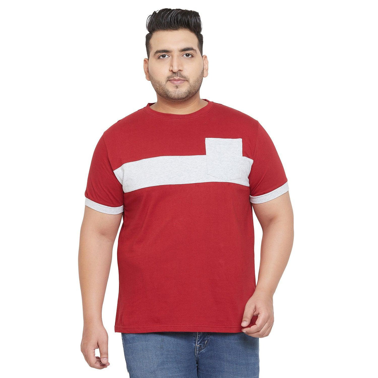Men Plus Size Ramp Colorblock Round Neck Tshirt - bigbanana