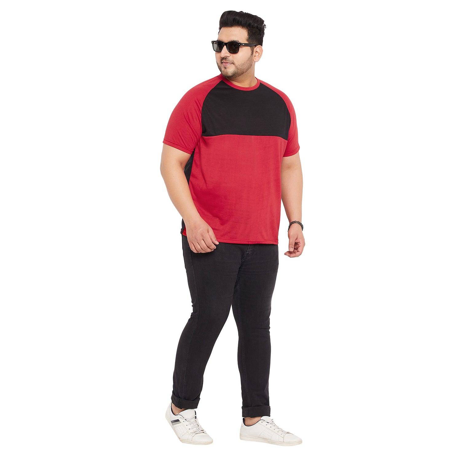 Men Plus Size Rojo-R Colorblock Round Neck Tshirt - bigbanana