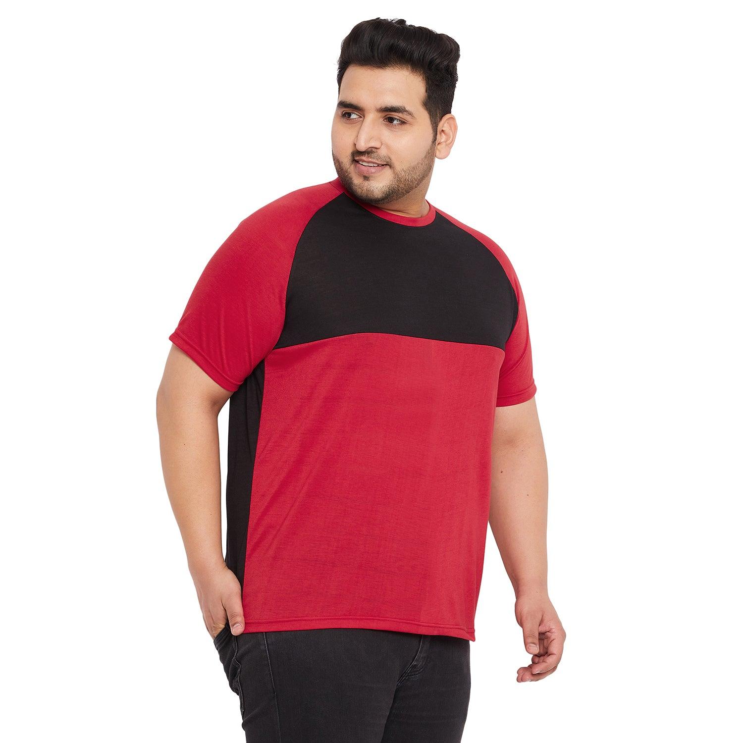 Men Plus Size Rojo-R Colorblock Round Neck Tshirt - bigbanana