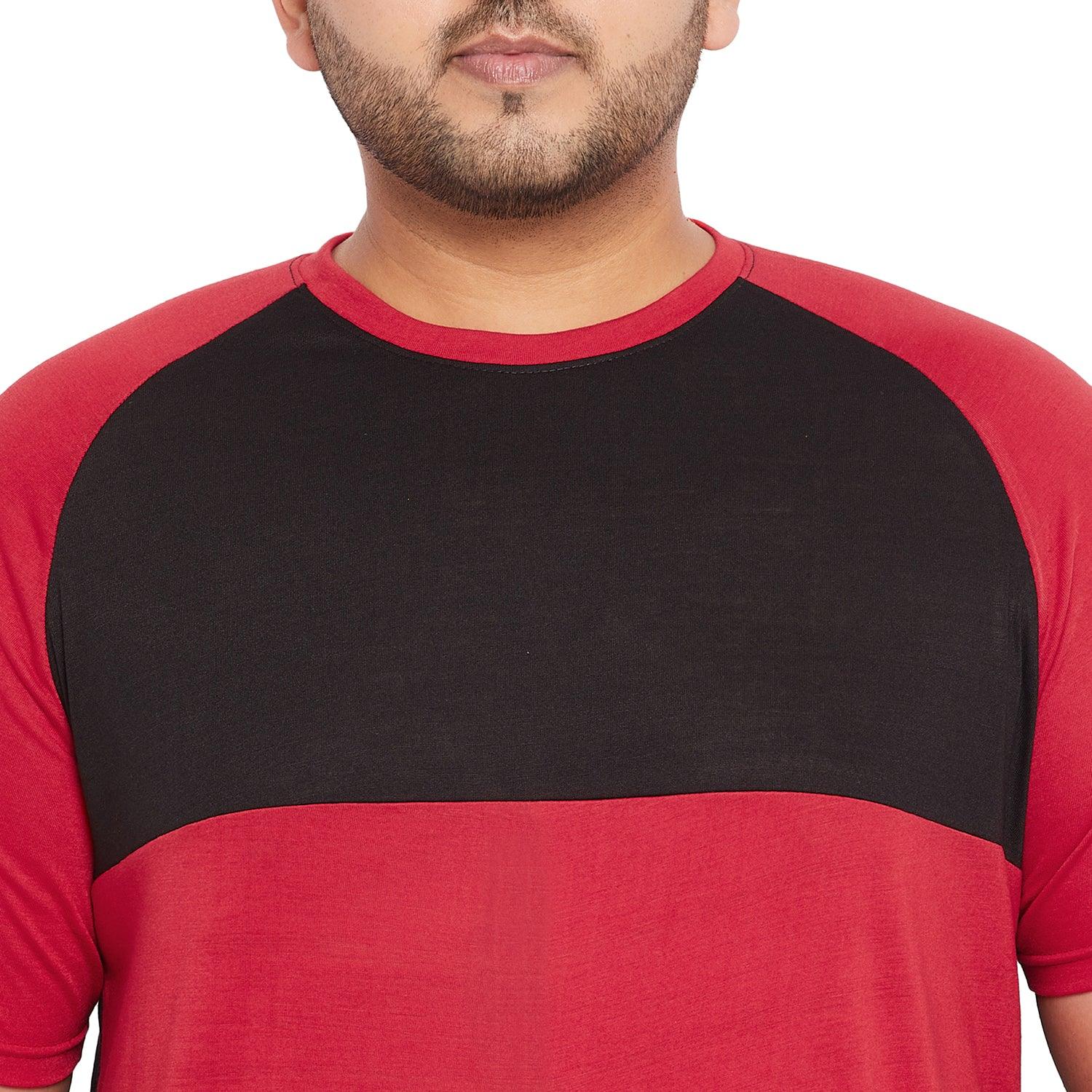 Men Plus Size Rojo-R Colorblock Round Neck Tshirt - bigbanana