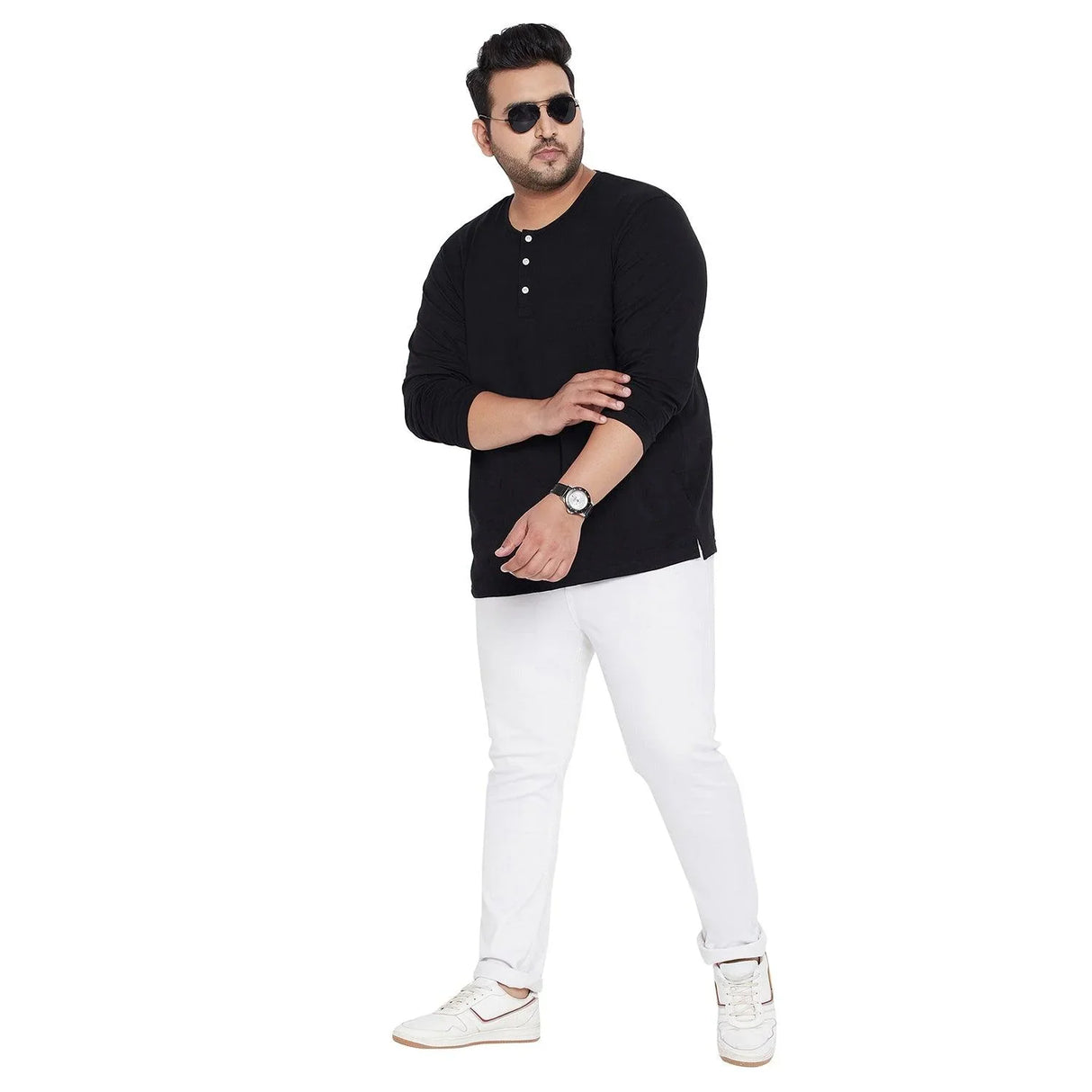 Men Plus Size Bloom Solid Henley Tshirt - bigbanana