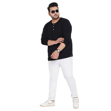 Men Plus Size Bloom Solid Henley Tshirt - bigbanana