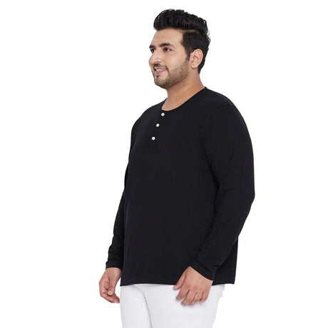 Men Plus Size Bloom Solid Henley Tshirt - bigbanana