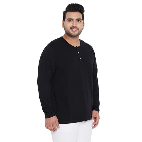 Men Plus Size Bloom Solid Henley Tshirt - bigbanana
