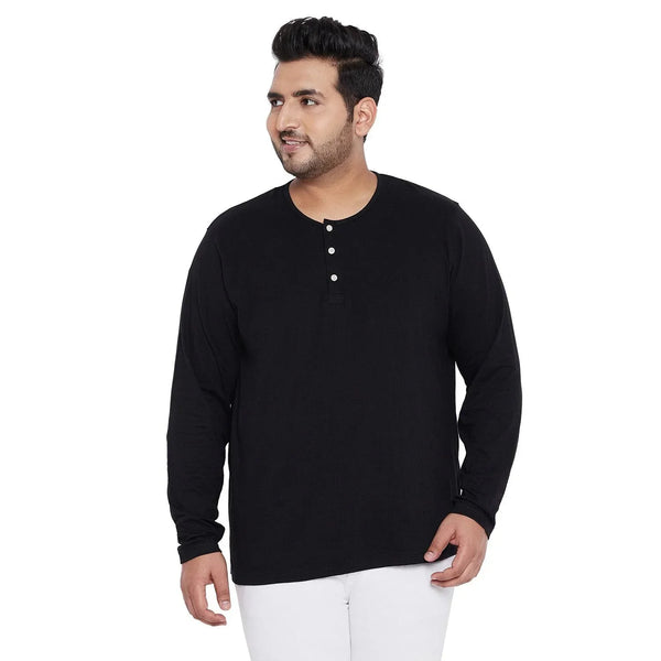 Men Plus Size Bloom Solid Henley Tshirt