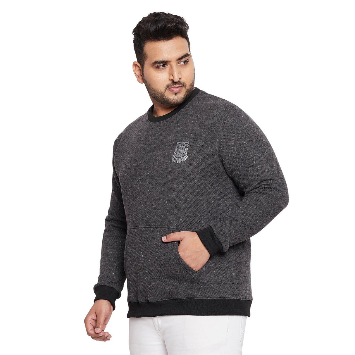 Men Plus Size Rice Solid Sweatshirt - bigbanana