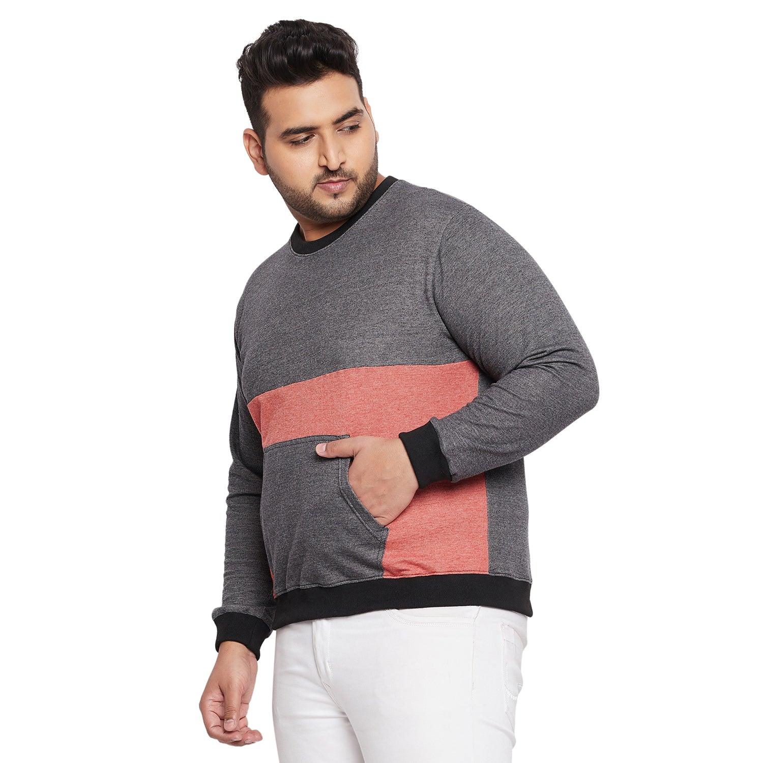 Men Plus Size Terry Colourblock Sweatshirt - bigbanana