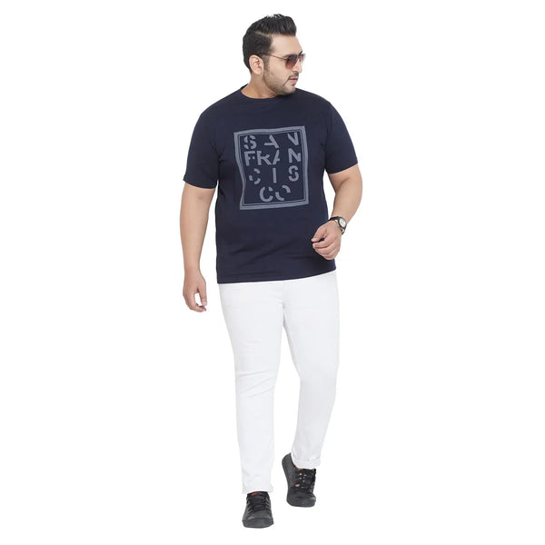 Men Plus Size Space Printed Round Neck Tshirt