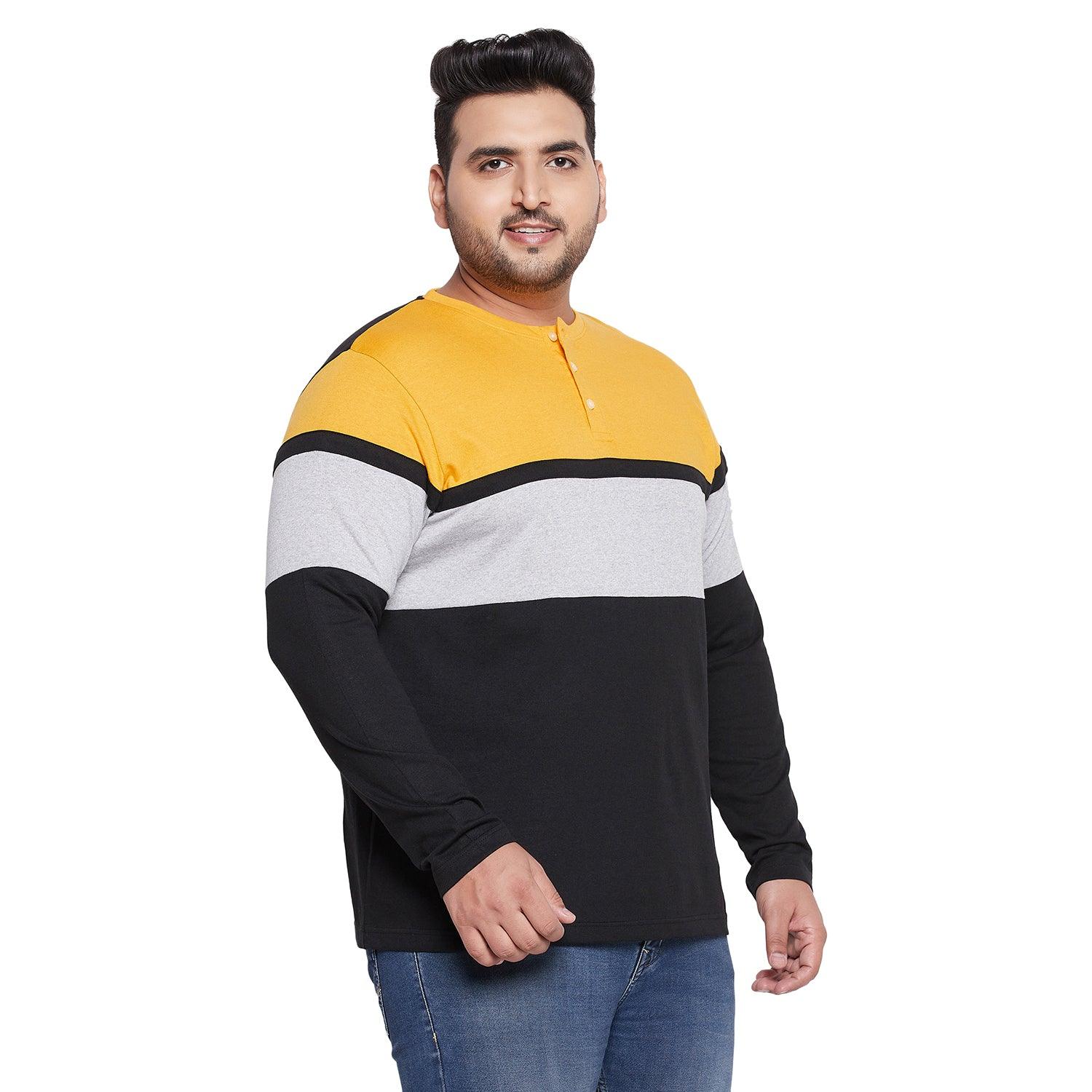 Men Plus Size Stirrup Colorblock Henley Tshirt - bigbanana