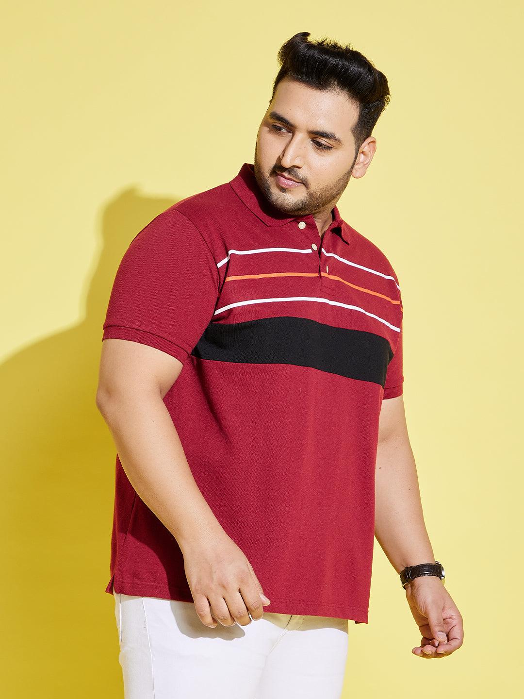 Men Plus Size Stubble Colorblock Polo Tshirt - bigbanana