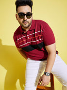 Men Plus Size Stubble Colorblock Polo Tshirt - bigbanana