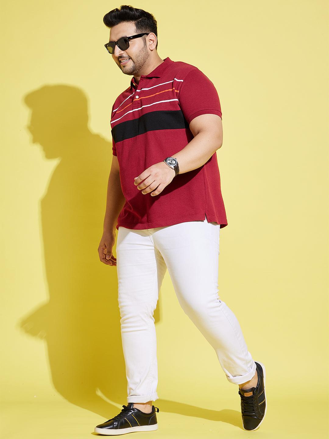 Men Plus Size Stubble Colorblock Polo Tshirt - bigbanana