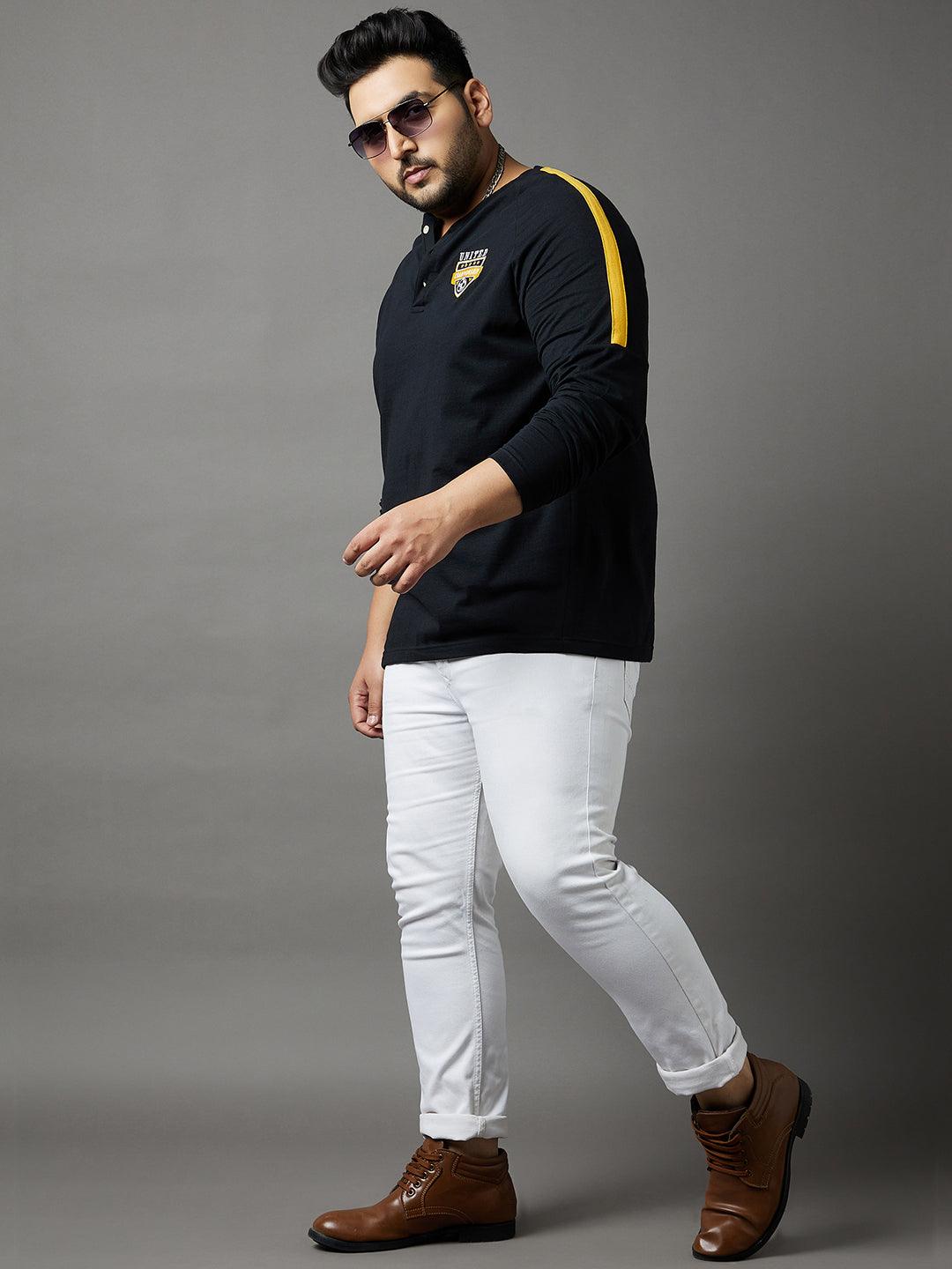 Men Plus Size Tactics Colorblock Henley Tshirt - bigbanana