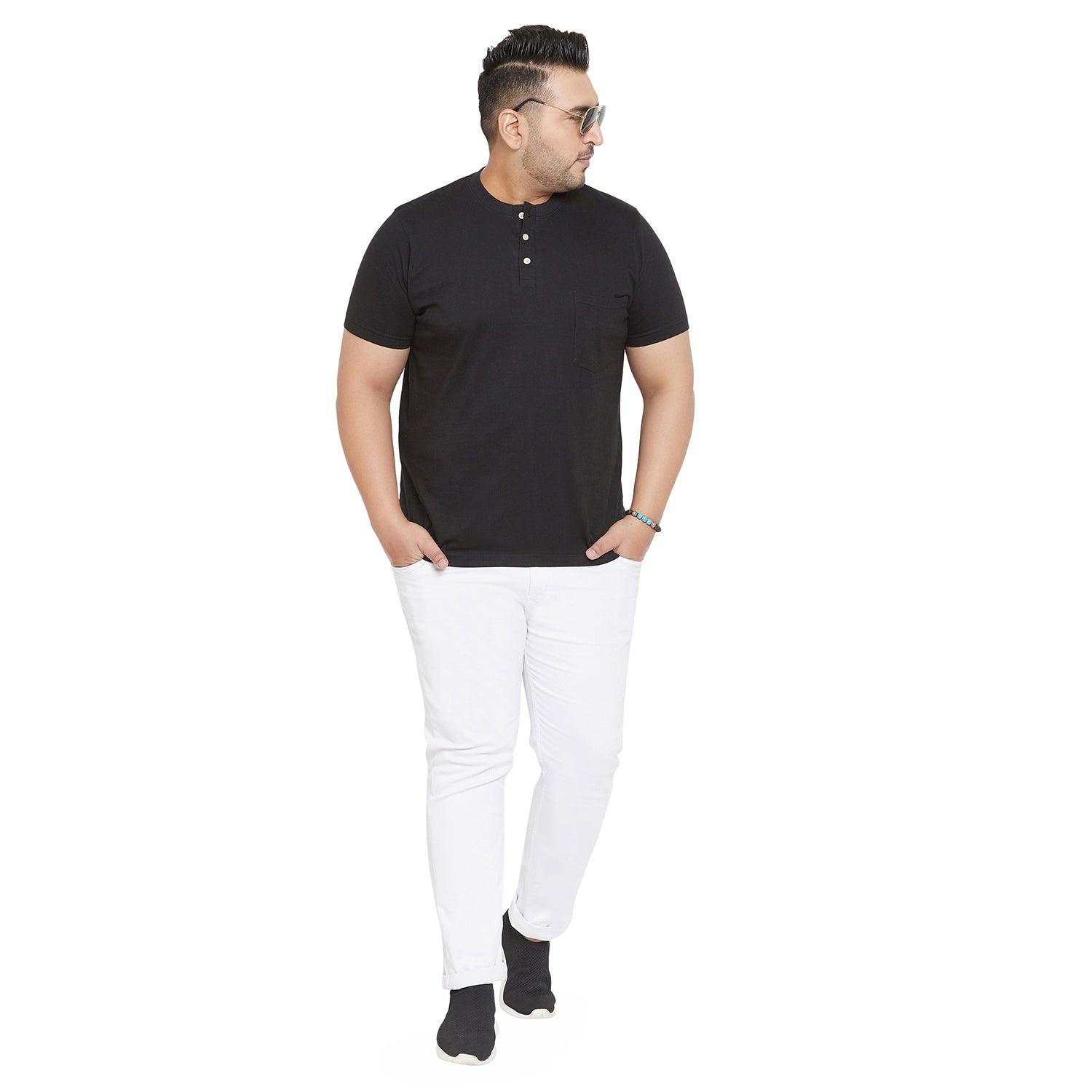 Men Plus Size Tonk-B Solid Henley Tshirt - bigbanana