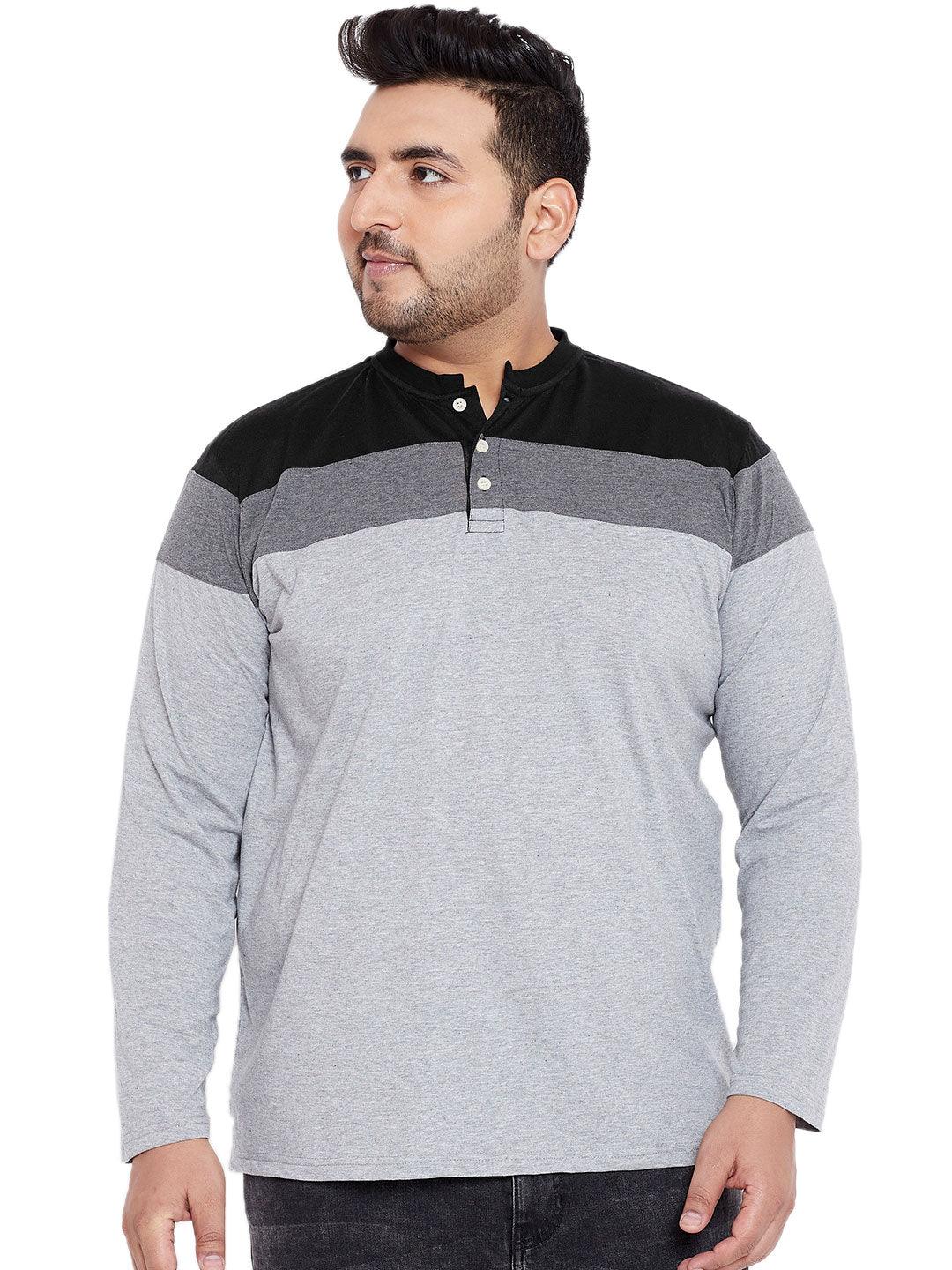 Men Plus Size Vagos Colorblock Henley Tshirt - bigbanana