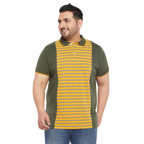 Men Plus Size Varsity Colorblock Polo Tshirt - bigbanana