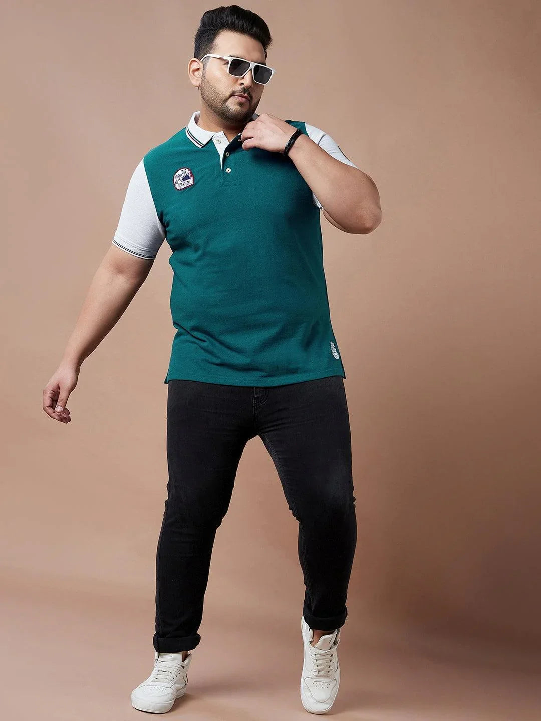 Men Plus Size Visor Colorblock Polo Tshirt - bigbanana