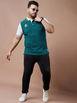 Men Plus Size Visor Colorblock Polo Tshirt - bigbanana
